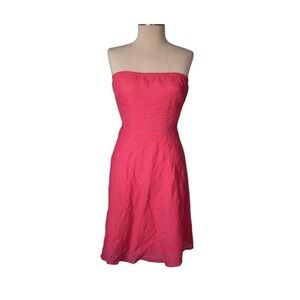 J. Crew Hot Pink Barbie Strapless Dress Textured 100% Cotton Size 10 Perfect!